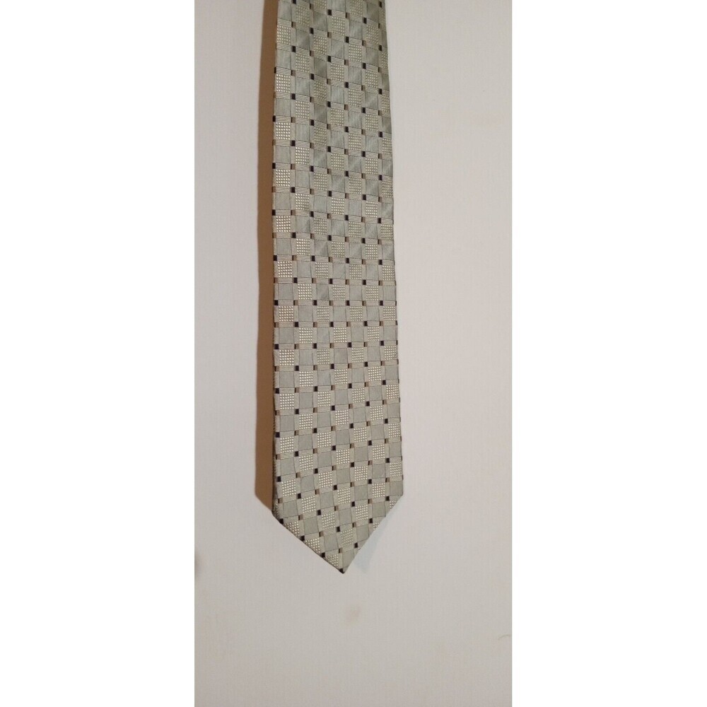 100% Silk Roberto Villini Men's Gold, Brown Small Geometric Pattern, Handmade